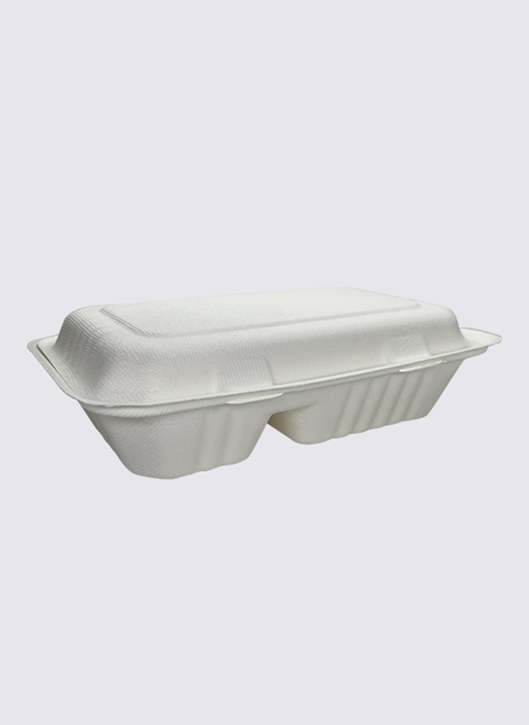 1000 مل 2-div Bagasse Sugarcane Clamshell Food Container